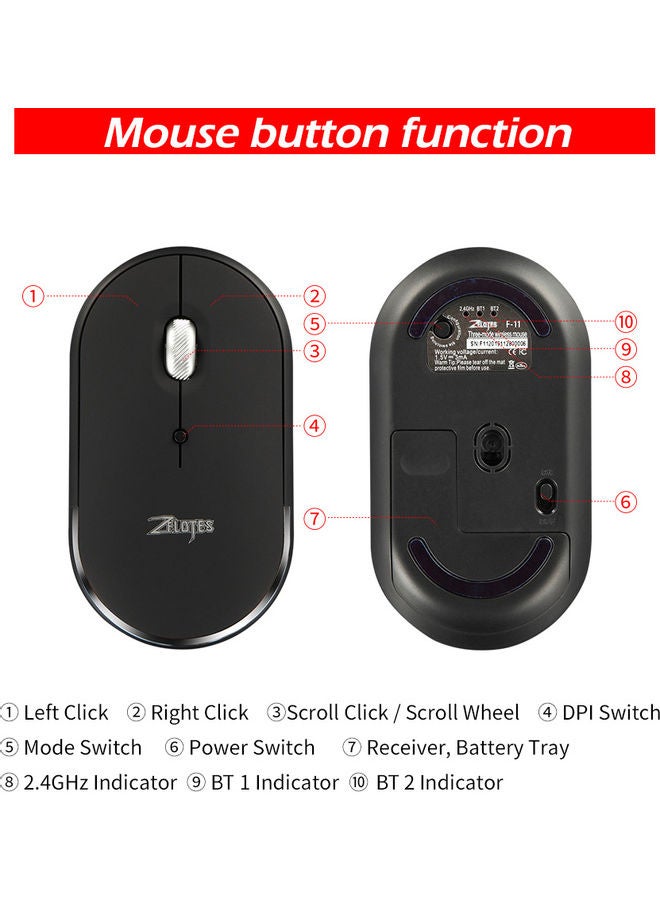 زيلوتس ماوس F11 بثلاثة أوضاع يعمل بالبلوتوث أبيض - Image 4