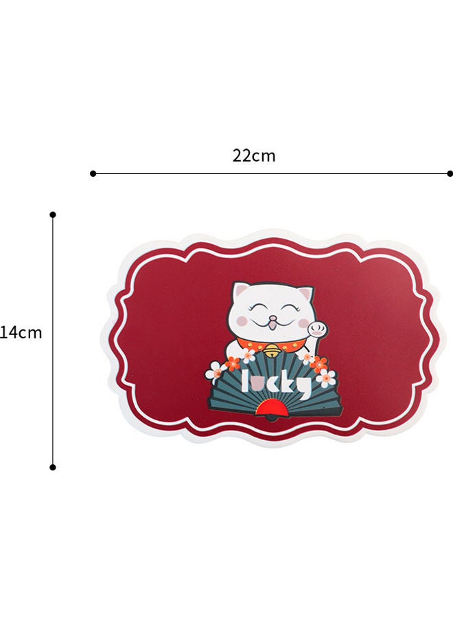 Cartoon Cat Print PVC Non-slip Coaster Mat Red - Image 2
