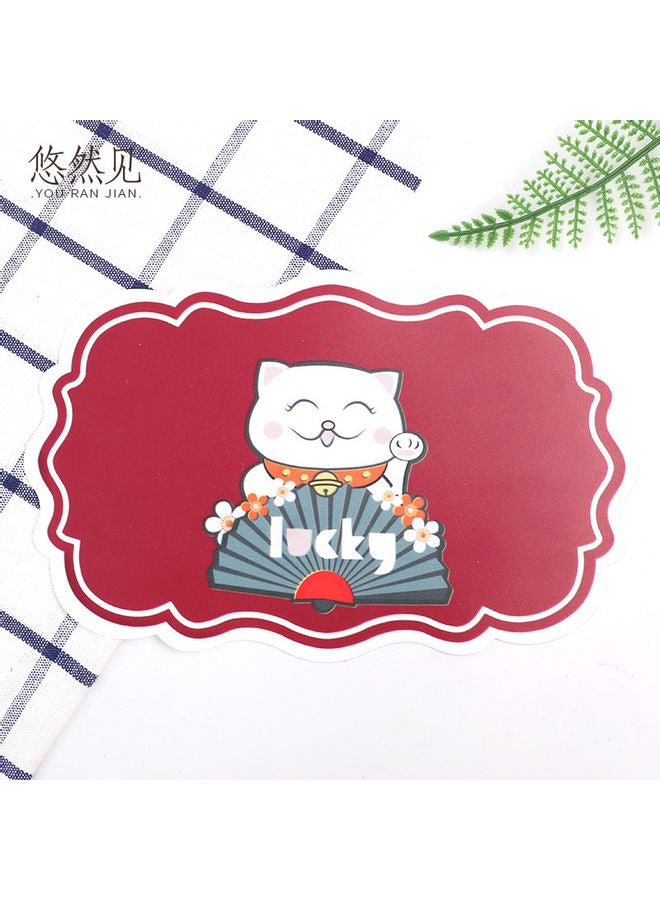 Cartoon Cat Print PVC Non-slip Coaster Mat Red - Image 3