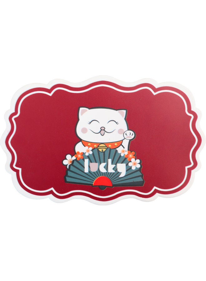Cartoon Cat Print PVC Non-slip Coaster Mat Red - Image 1