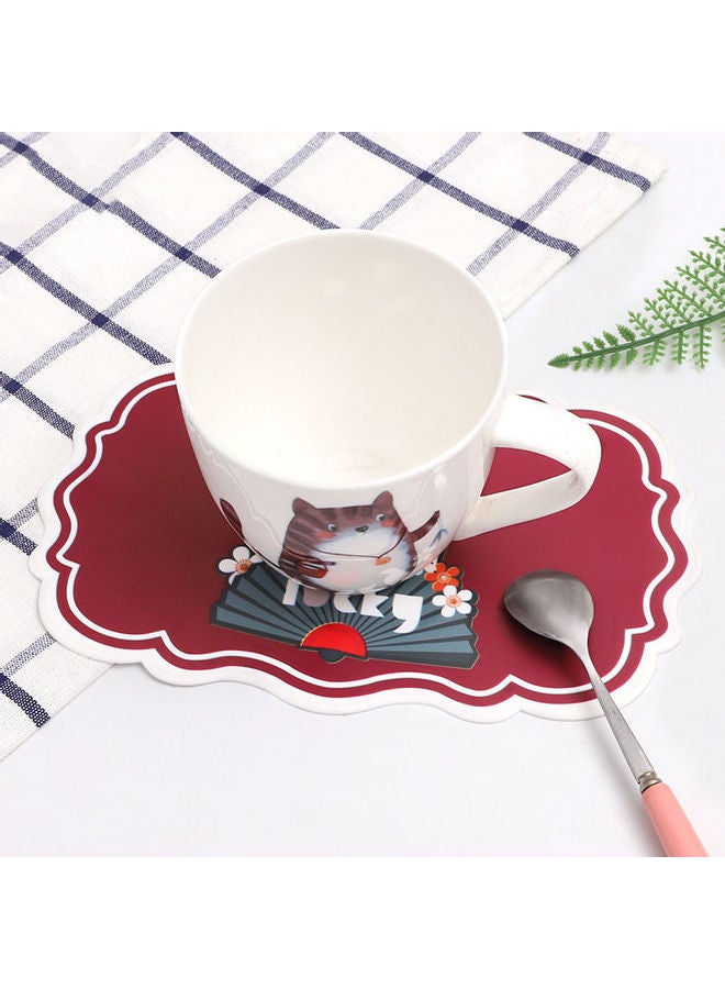 Cartoon Cat Print PVC Non-slip Coaster Mat Red - Image 4