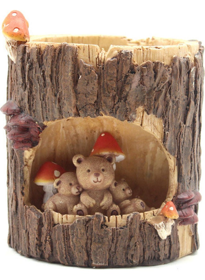 Tree Hole Story Succulent Flower Pot (Brown Bear Family) Multicolour
