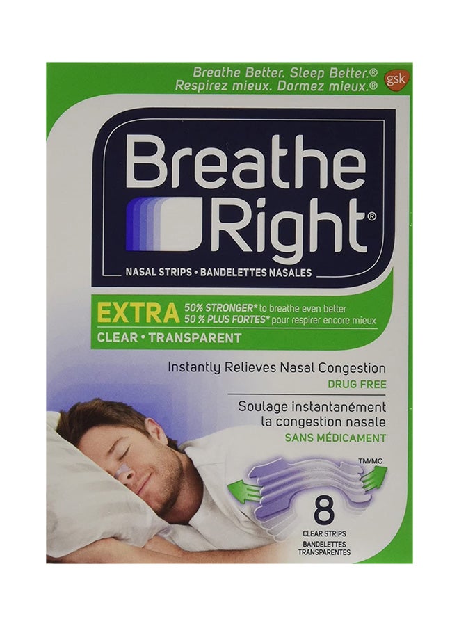 بريث رايت شرائط الأنف فائقة الوضوح، لتخفيف احتقان الأنف بشكل فوري، 8 شرائح - Image 1