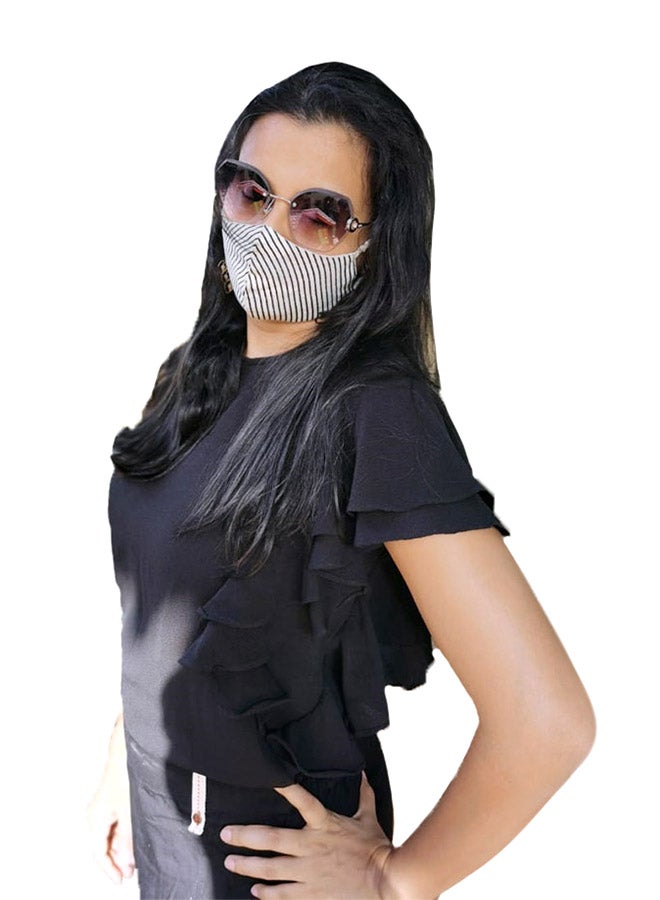 Breathable And Washable 100% Cotton Designer Face Mask Female Black/White Medium