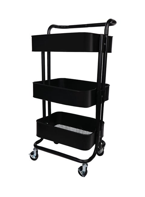 Multipurpose 3-Tier Storage Trolley Cart With Shelf and Wheels Black 85x27cm