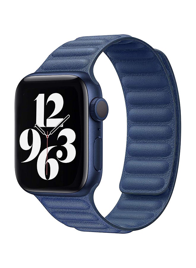 Foxcon - Replacement Leather Link Apple Watch Band for 45/44/42mm Dark Blue - Image 1