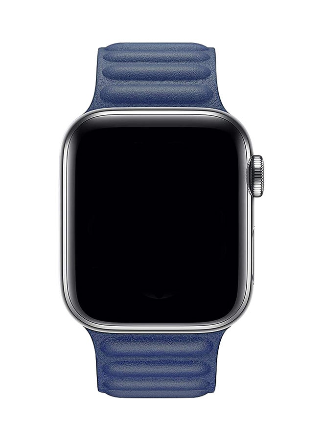 Foxcon - Replacement Leather Link Apple Watch Band for 45/44/42mm Dark Blue - Image 1