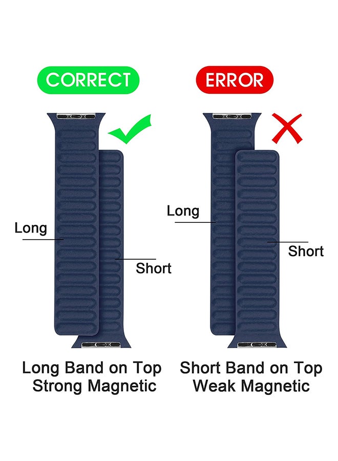 Foxcon - Replacement Leather Link Apple Watch Band for 45/44/42mm Dark Blue - Image 1