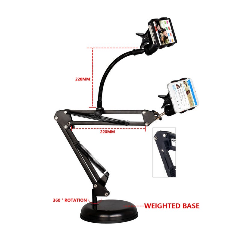 Video Cantilever Dual Mobile Phone Broadcast Bracket Holder Black - Image 2