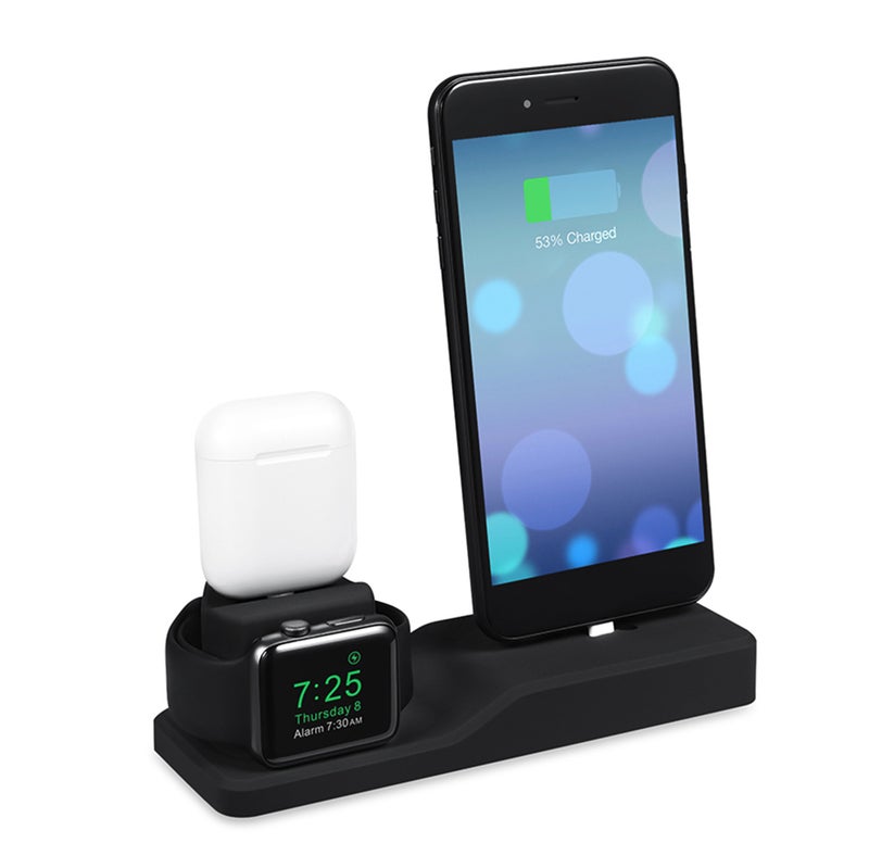Generic - 3-In-1 Charging Dock Holder For Apple iPhone iWatch AirPods Black - Image 1