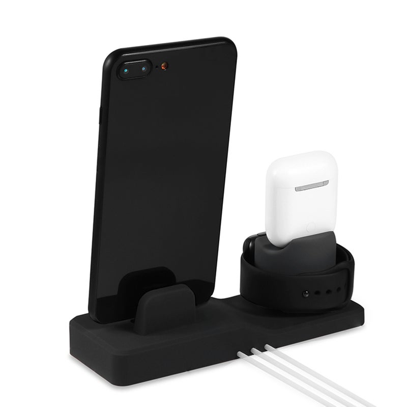 Generic - 3-In-1 Charging Dock Holder For Apple iPhone iWatch AirPods Black - Image 1
