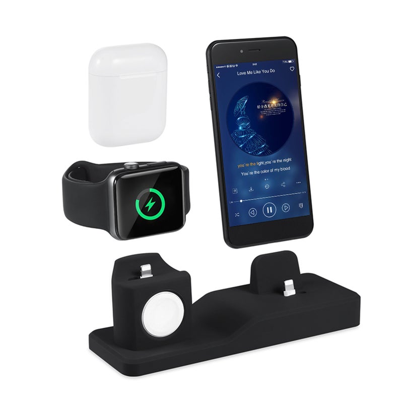 Generic - 3-In-1 Charging Dock Holder For Apple iPhone iWatch AirPods Black - Image 1