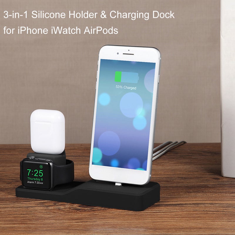 Generic - 3-In-1 Charging Dock Holder For Apple iPhone iWatch AirPods Black - Image 1