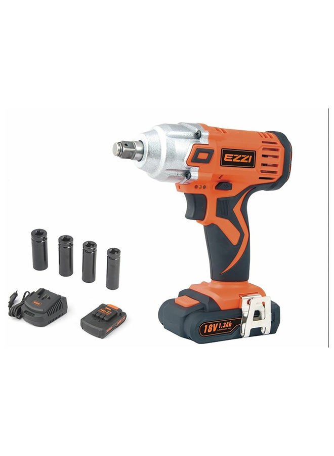 Cordless Impact Wrench 18 V With Li-Ion Battery and Extra Battery Orange/Black/Silver 22 x 20 x 12cm
