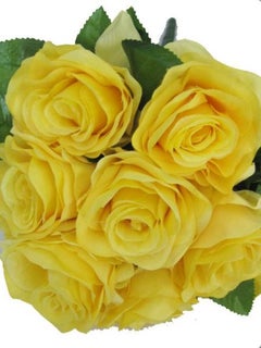 Generic 12-Piece Rose Flower Bunch Artificial Set Yellow 38cm  - Image 2