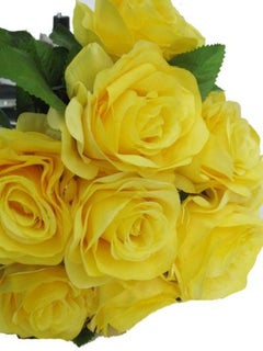 Generic 12-Piece Rose Flower Bunch Artificial Set Yellow 38cm  - Image 3