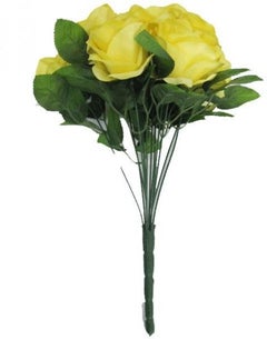 Generic 12-Piece Rose Flower Bunch Artificial Set Yellow 38cm  - Image 4