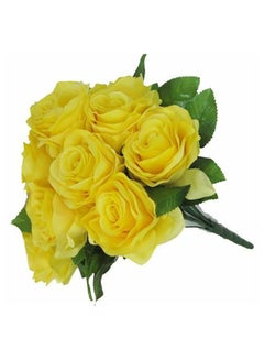 Generic 12-Piece Rose Flower Bunch Artificial Set Yellow 38cm  - Image 1