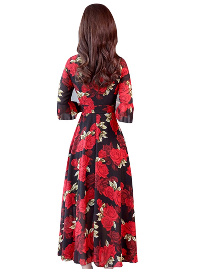 Floral A-Line Bohemian Dress Black/Red  - Image 2