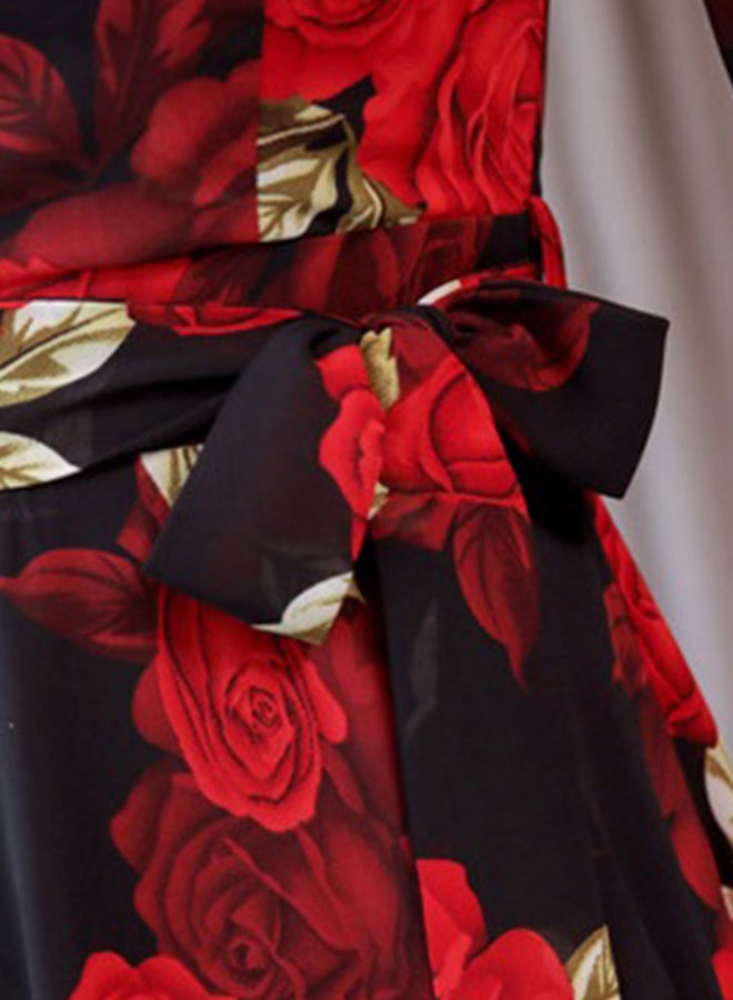 Floral A-Line Bohemian Dress Black/Red  - Image 3