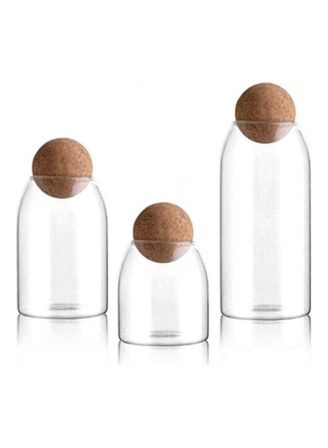 Lushh - 3-Piece Glass Food Storage Jar With Round Ball Cork Lid Clear 1200ml - Image 1