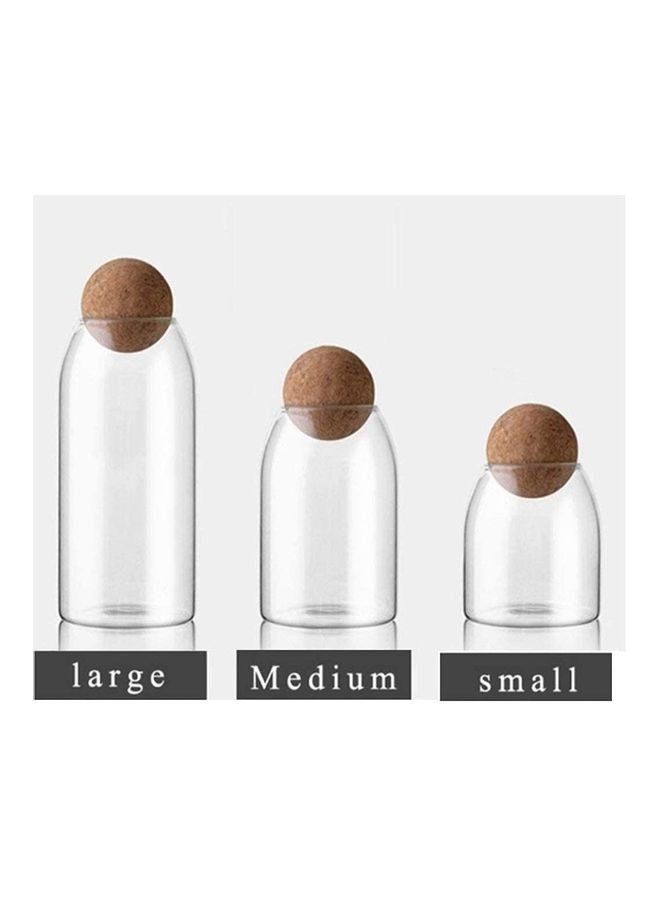 Lushh - 3-Piece Glass Food Storage Jar With Round Ball Cork Lid Clear 1200ml - Image 1