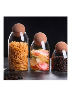 3-Piece Glass Food Storage Jar With Round Ball Cork Lid Clear 1200ml - v1602761224/N41205376A_4