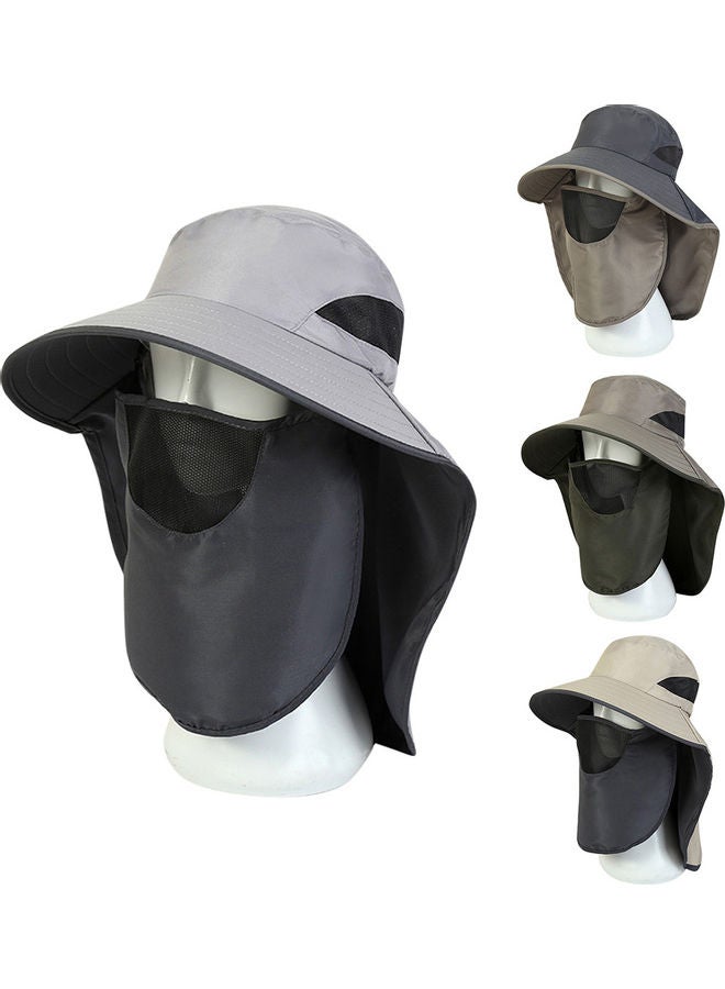 Generic UV-Protection Hat Hiking Hat with Removable Mesh Face Neck Flap Cover Fishing Cap for Man Women Light Grey 14.00*3.00*13.00cm  - Image 5