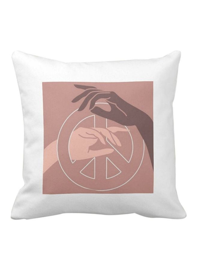 فرست بيس وسادة زينة بطبعة علامة السلام أبيض/بني 40x40سم - Image 1