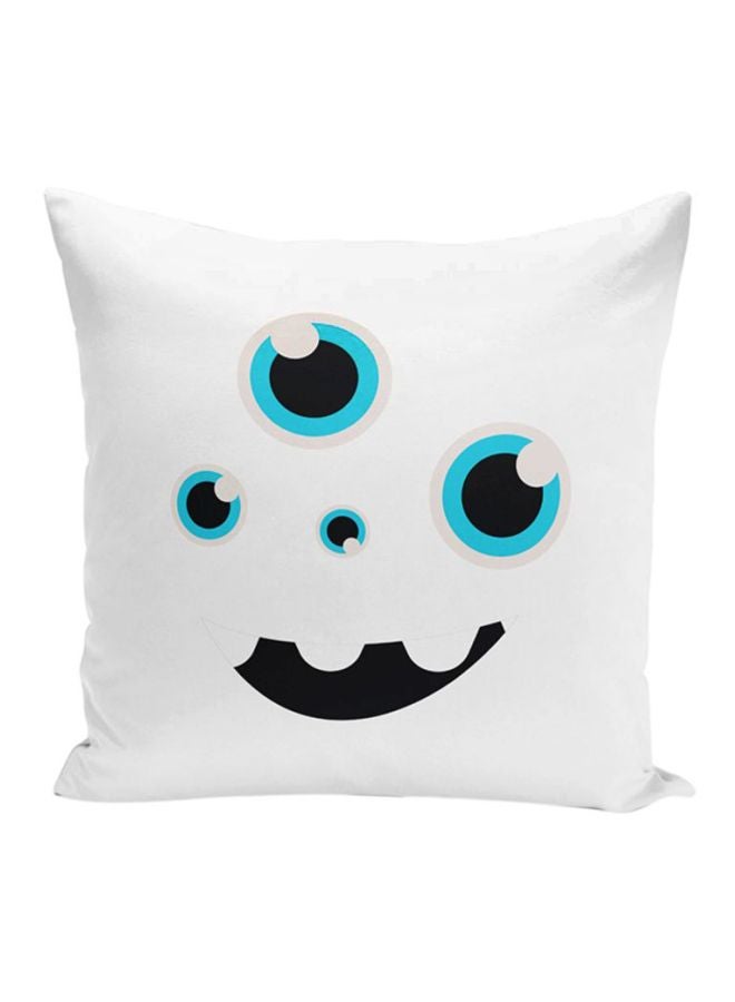 Monster Printed Decorative Pillow With Stuffing White/Black/Blue 16x16inch