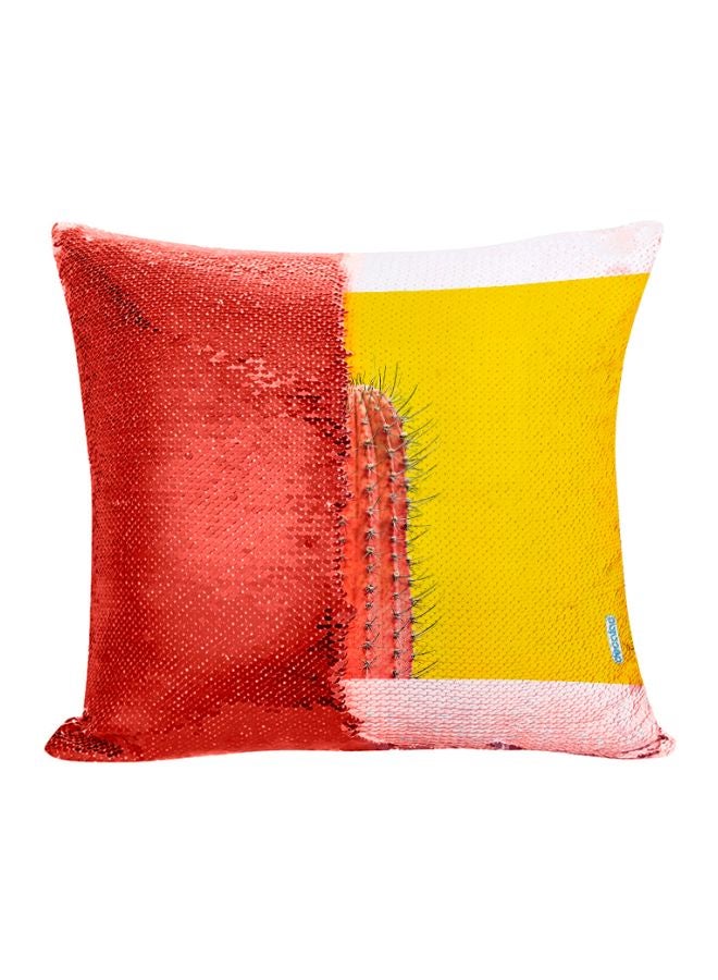 Decalac Cactus Design Flip Sequin Decorative Pillow Yellow/Red/White 45x45cm - Image 1