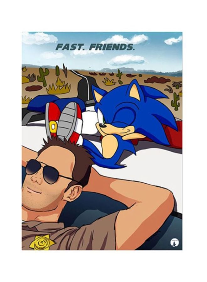 بي بي ملصق معدني بطبعة من لعبة الفيديو Sonic بني/ أبيض/ أزرق 15x20سم