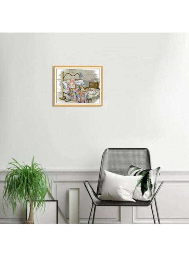 Decdeal The Old Married Couple Pattern Cross Stitch Kit With Pre Printed Canvas Cloth Grey/White/Gold 17.3 14x14inch  - Image 2
