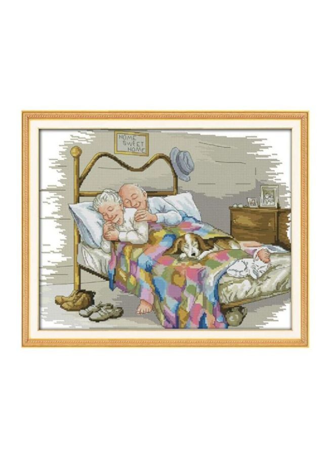 The Old Married Couple Pattern Cross Stitch Kit With Pre Printed Canvas Cloth Grey/White/Gold 17.3 14x14inch - v1602763001/N18285318A_1