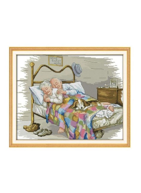 The Old Married Couple Pattern Cross Stitch Kit With Pre Printed Canvas Cloth Grey/White/Gold 17.3 14x14inch
