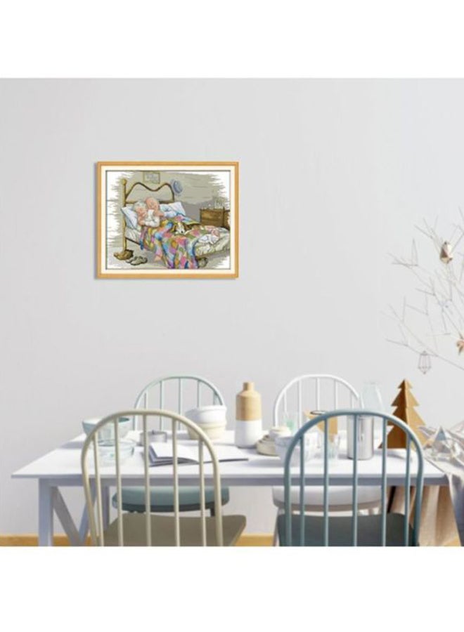 Decdeal The Old Married Couple Pattern Cross Stitch Kit With Pre Printed Canvas Cloth Grey/White/Gold 17.3 14x14inch  - Image 3