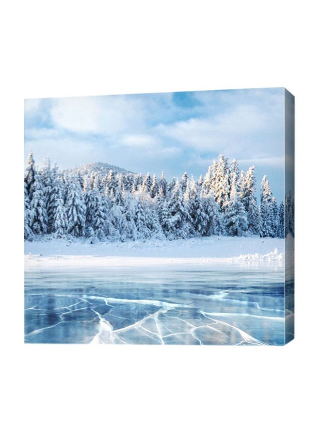 Decalac - Frozen Lake In The Winter And Pine Trees In Ukraine Wall Canvas Painting Blue/White 10x10x2.5cm - Image 1