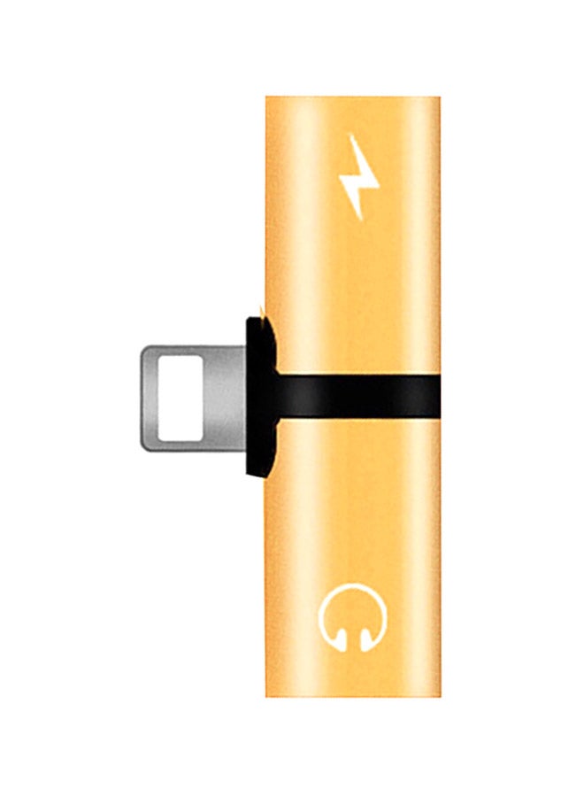 Generic - 2-In-1 Audio Charger Splitter Adapter For Apple iPhone Gold - Image 1
