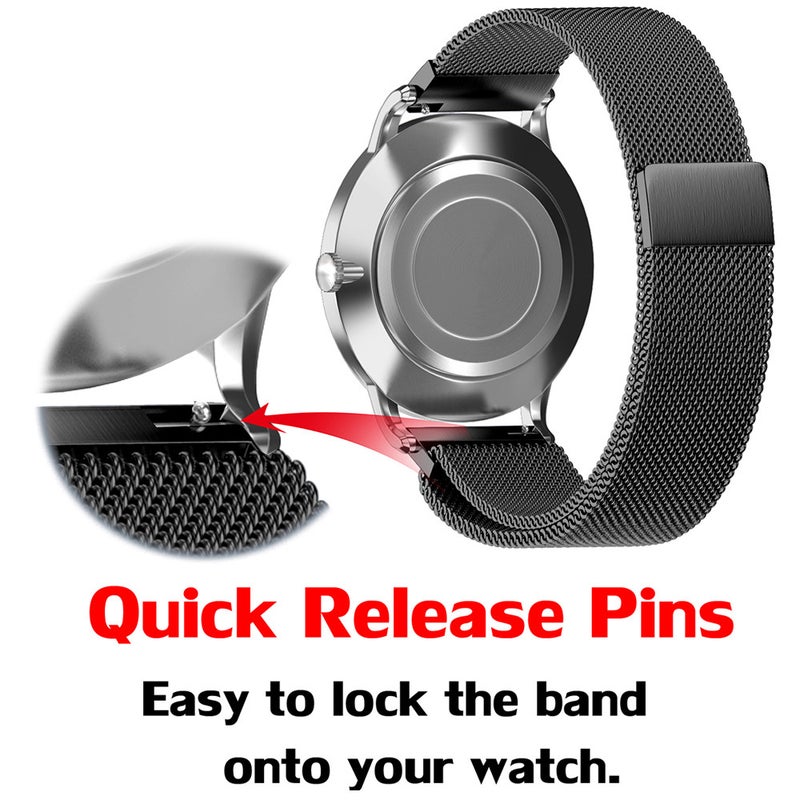 22mm Stainless Steel Mesh Watch Band Strap Black - Image 2