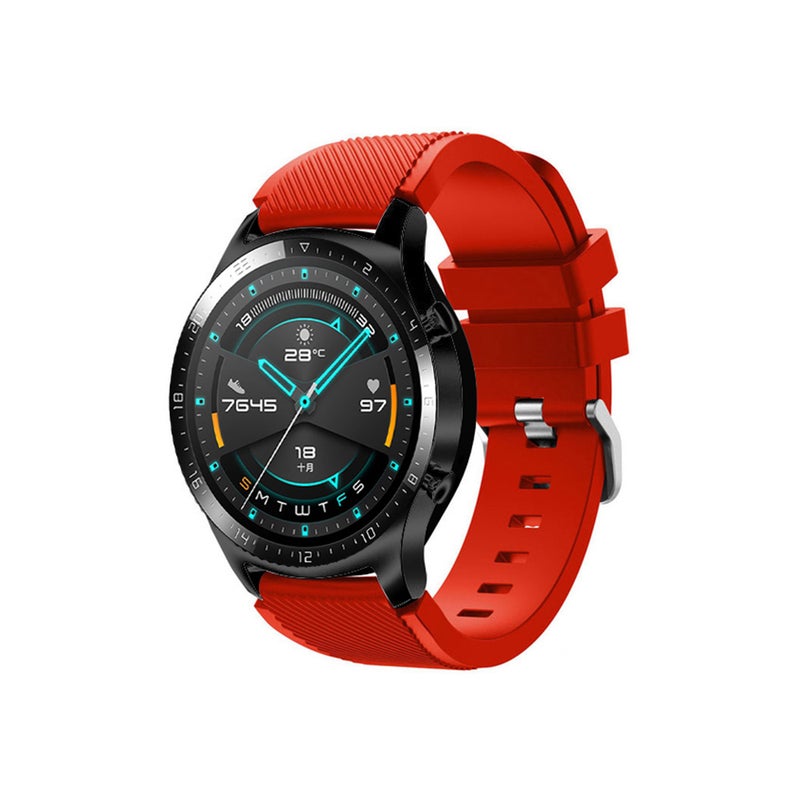 سوار ساعة بديل من السيليكون مقاس 22 مم مع سطح مخطط بإبزيم أحمر - Image 1