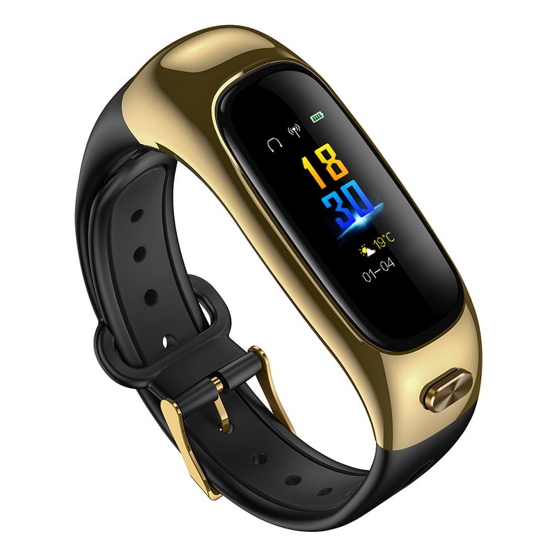S1 Sports Band BT Earphone Smart Headset With Microphone Gold Dial  - Image 1