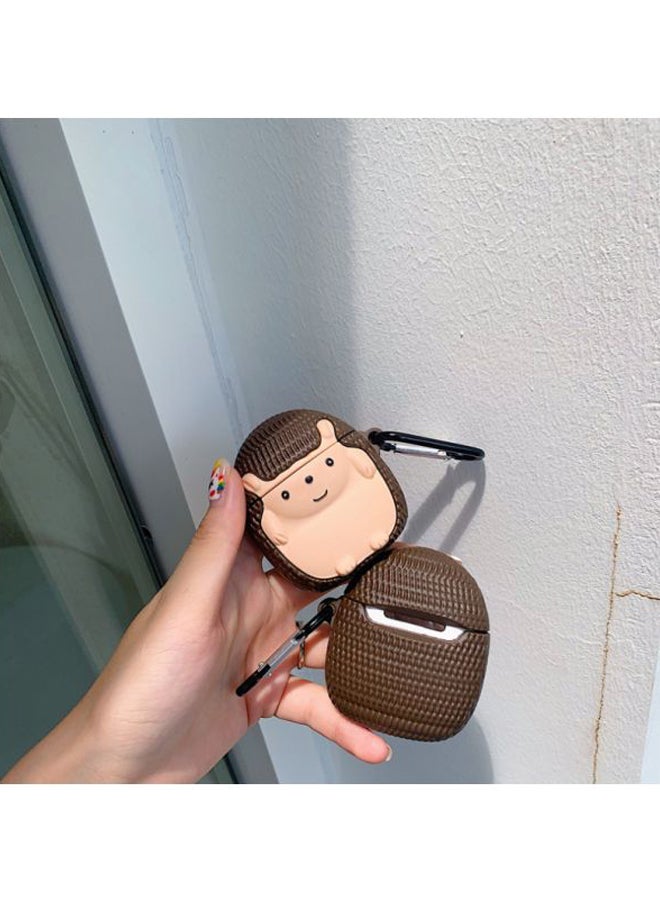 Beauenty Hedgehog Shaped Case Cover With Carabiner For Apple AirPods 1/2 Beige/Brown - Image 2