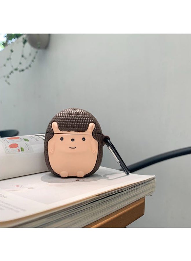 Beauenty Hedgehog Shaped Case Cover With Carabiner For Apple AirPods 1/2 Beige/Brown - Image 3
