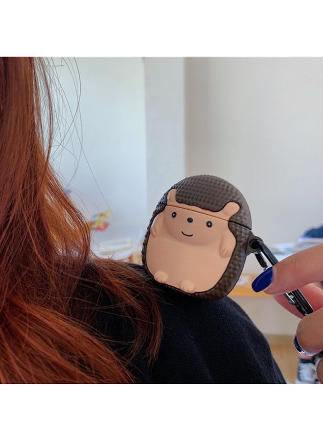 Beauenty Hedgehog Shaped Case Cover With Carabiner For Apple AirPods 1/2 Beige/Brown - Image 4
