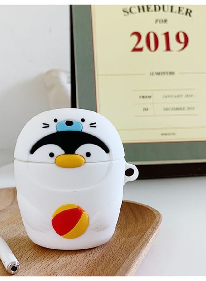 Beauenty Penguin Shaped Case Cover With Carabiner For Apple AirPods 1/2 White/Black/Orange - Image 2