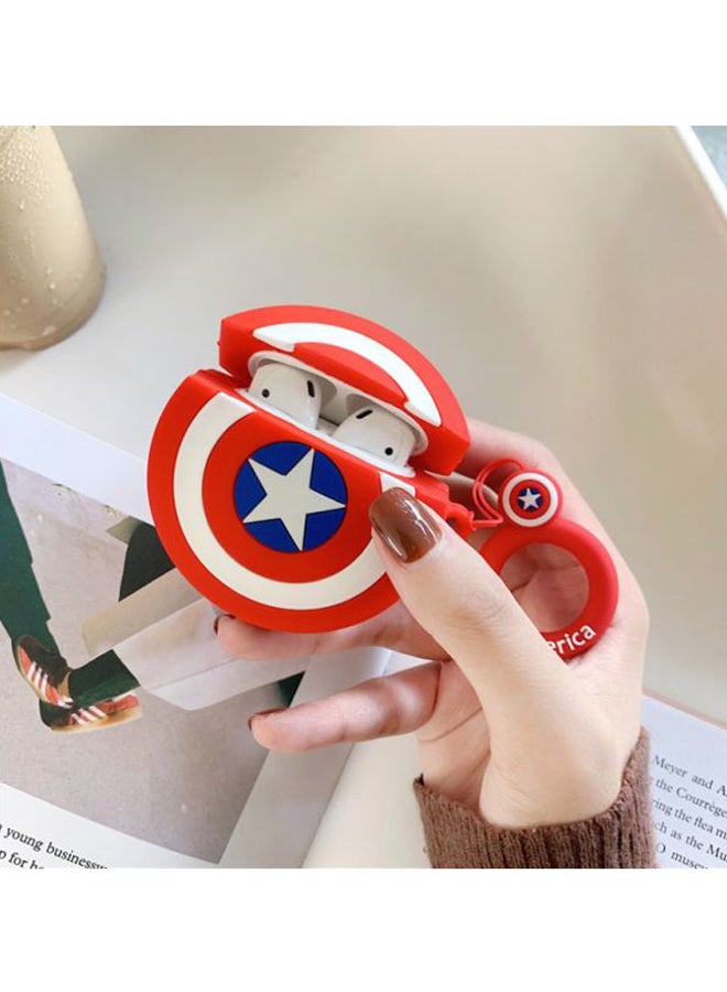 بيوينتي غطاء حماية بنمط كابتن أمريكا مع حلقة لسمّاعات أبل آيربودز 1/2 أحمر/أبيض/أزرق - Image 3