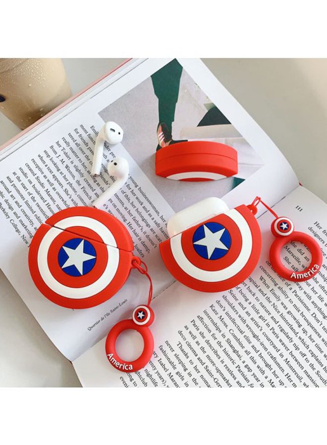 بيوينتي غطاء حماية بنمط كابتن أمريكا مع حلقة لسمّاعات أبل آيربودز 1/2 أحمر/أبيض/أزرق - Image 5