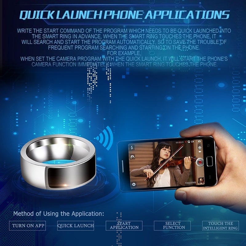 NFC Multifunctional Waterproof Intelligent Smart Wear Digital Finger Ring Silver