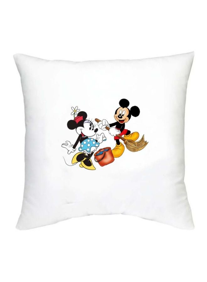 Mickey Mouse Printed Decorative Cushion White/Black/Yellow 16x16inch