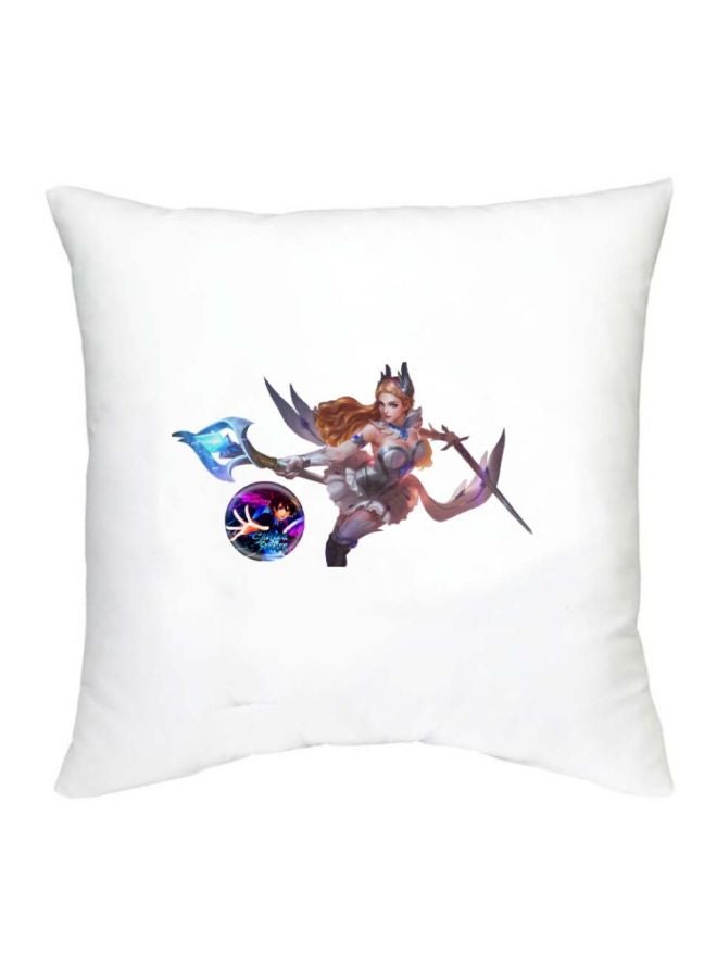 وسادة للزينة بطبعة شخصية من لعبة Mobile Legends أبيض/بني/أزرق 16x16بوصة